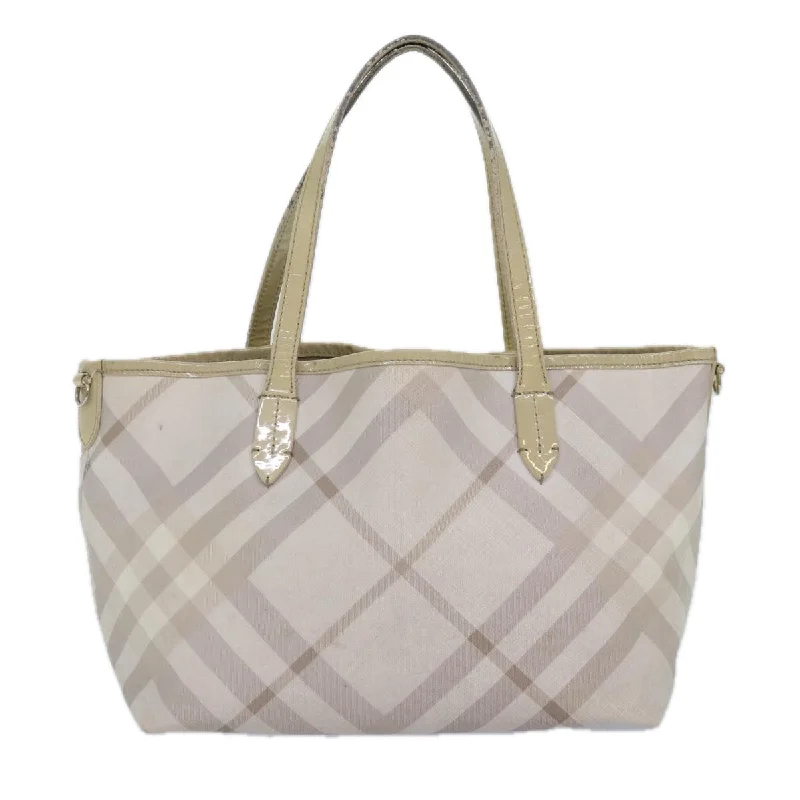 Burberry Bags with Reflective Elements for SafetyBURBERRY Nova Check Tote Bag PVC White Silver  87223