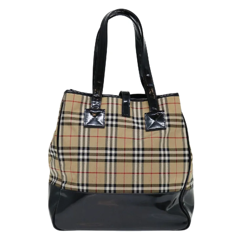 Faux Fur Trimmed Burberry Bags for WinterBURBERRYSs Nova Check Blue Label Tote Bag Canvas Beige Black  71014