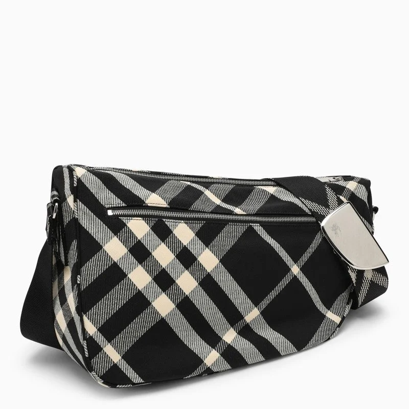 Monogrammed Burberry Bags for a Personal TouchBurberry Shield Large Messenger Bag Black/Calico Cotton Blend With Check Pattern Men