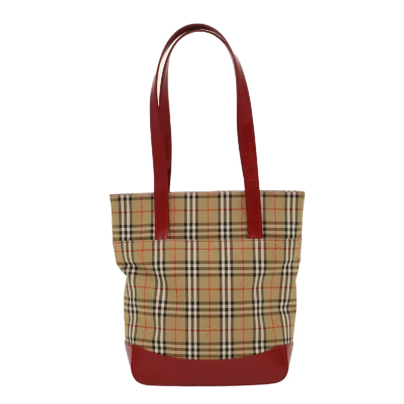 Trendy Burberry Hobo Bags for Casual WearBURBERRY Nova Check Tote Bag Nylon Leather Beige Red  52434