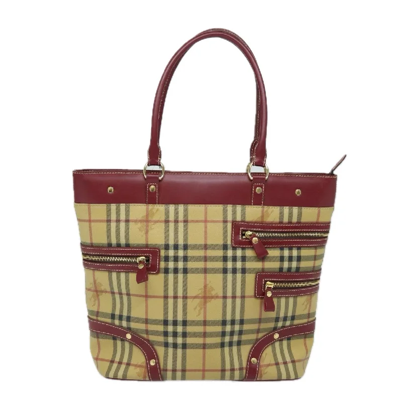 Foldable Burberry Shopping Bags for ConvenienceBURBERRY Nova Check Tote Bag PVC Leather Beige Wine Red  80860