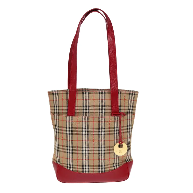 Burberry Bags with Signature Check Pattern in New ShadesBURBERRY Nova Check Tote Bag Canvas Leather Beige Gold Red  86159