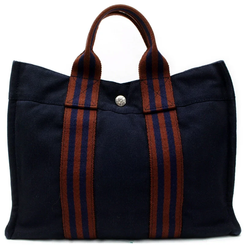 Hermès Kelly Bags with a zip - top closure for added securityBrand Inspired Hermes Tote Bag Sac Fool Toepm Navy Blue Canvas (SHC7-10987)