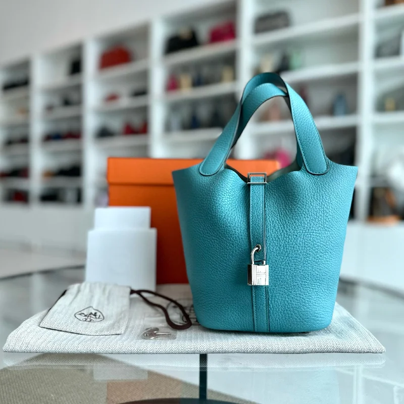 Hermès Kelly Bags with a quilted leather exterior for a luxurious feel*Full Set, Receipt* Hermes Picotin 18 X Stamp Bleu Saint SHW