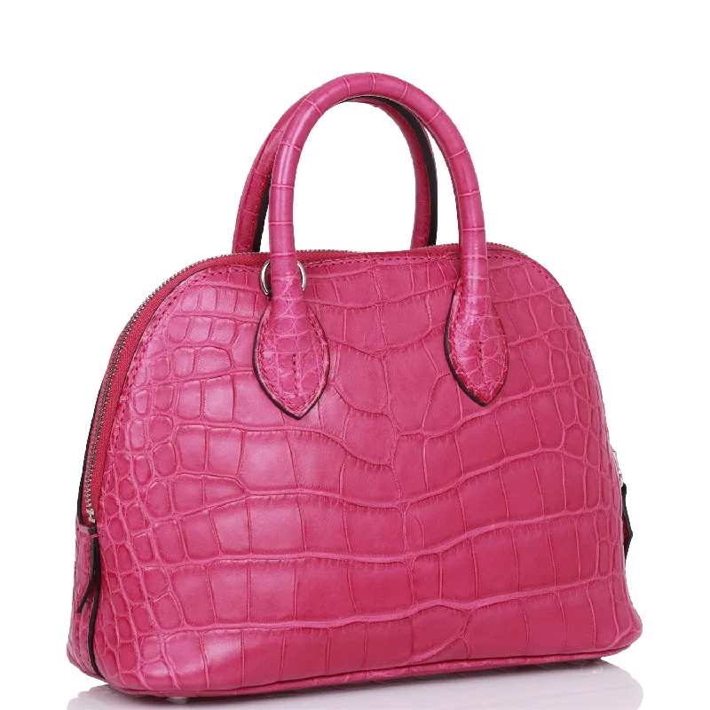 Hermès Kelly Bags with an embossed leather pattern for added textureHermes 1923 Bolide Mini Rose Scheherazade Matte Alligator Palladium Hardware