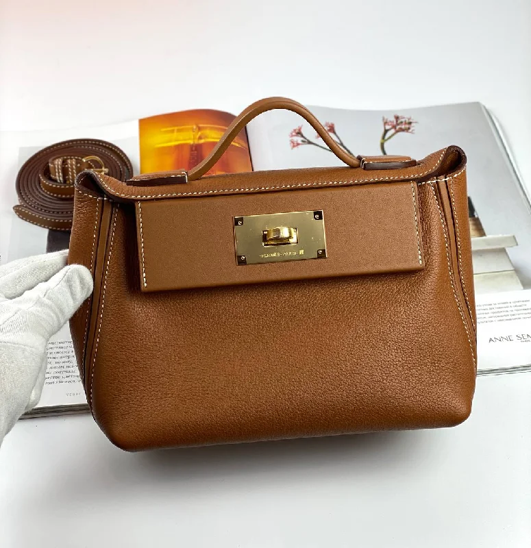 Hermès Kelly Bags with a zip - top closure for added securityHermes 24/24 Bag Evercolor with Swift 21  brown Gold Hardware