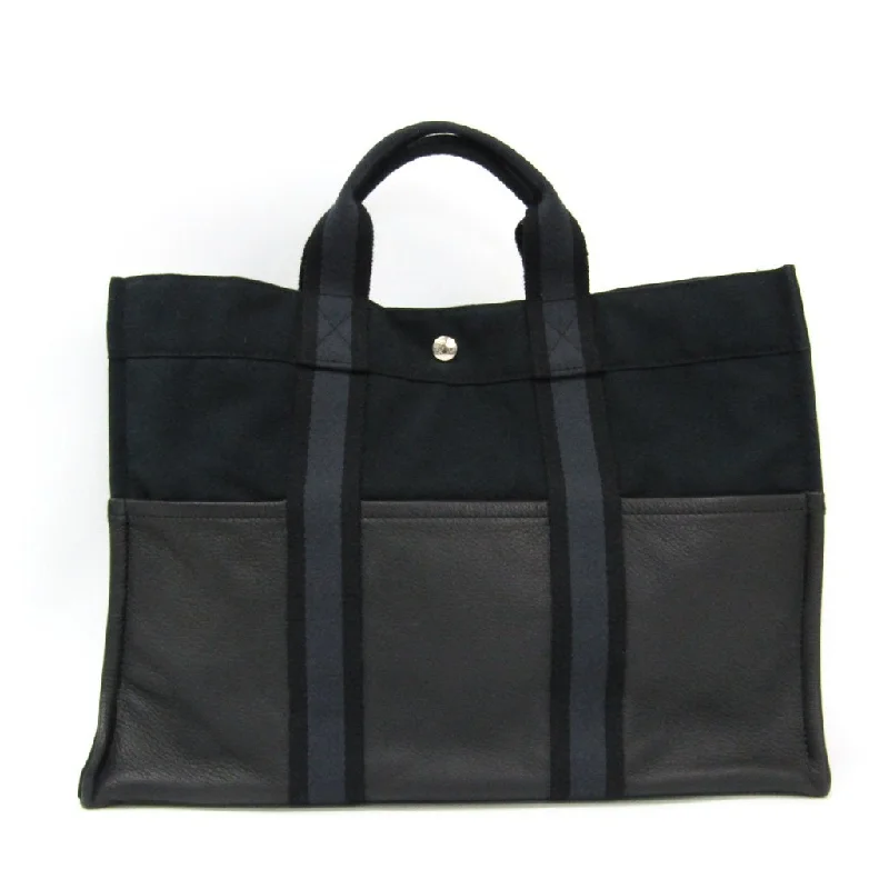 Hermès Kelly Bags with a detachable shoulder strap for versatilityHermes Black Canvas Gray Leather Fourre Tout MM Tote (SHA11473)