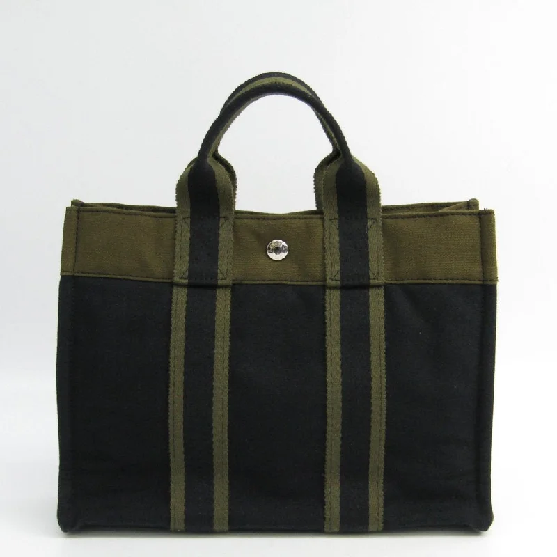 Hermès Kelly Bags with a back - pocket for additional storageHermes Black Khaki Canvas Fourre Tout PM Tote (SHA11219)