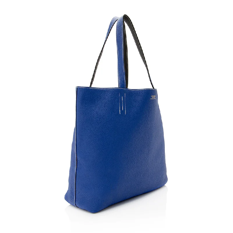 Hermès Kelly Bags with a snap - fastened front pocket for convenienceHermes Clemence Leather Double Sens 45 Tote (SHF-20430)