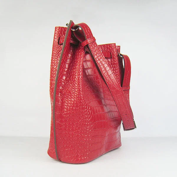 Hermès Kelly Bags with an embossed leather pattern for added textureHermes Crocodile vein Shoulder Bag H2804 red Silver