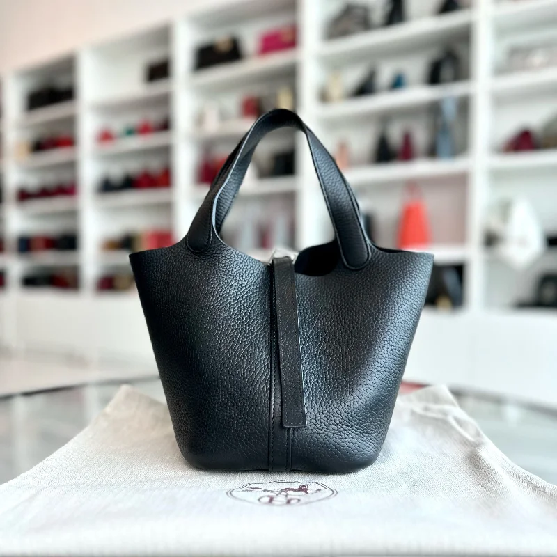 Hermès Kelly Bags with a zip - around interior pocketHermes Picotin 18 Square H Clemence Black SHW