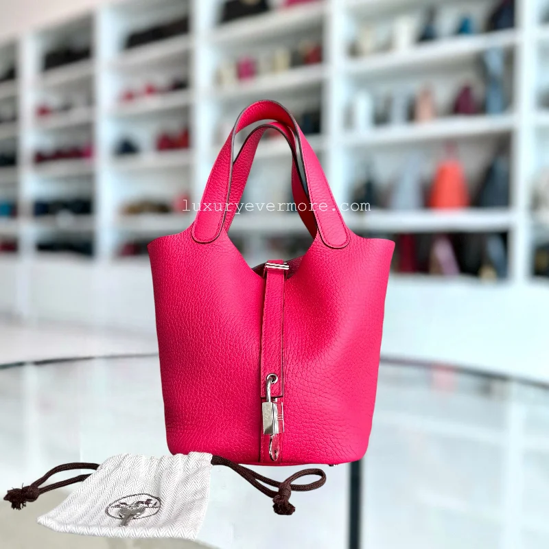 Hermès Kelly Bags with a magnetic - snap closure for easy accessHermes Picotin 18 Taurillon Clemence TC Leather Hot Pink Silver Hardware