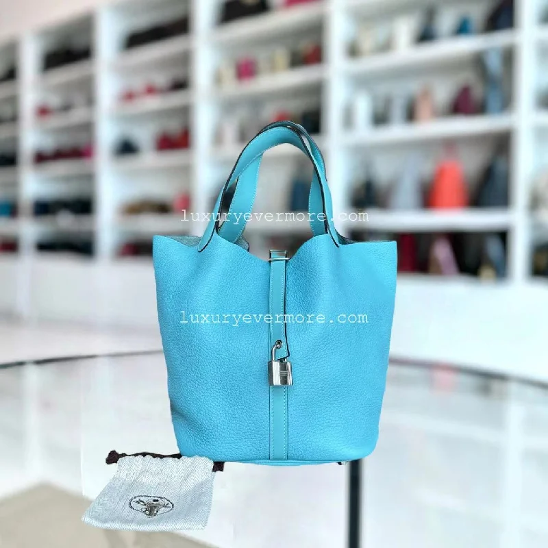 Hermès Kelly Bags with a contrast - colored interior liningDeposit of Hermes Picotin 22 Clemence Blue Atoll Silver Hardware