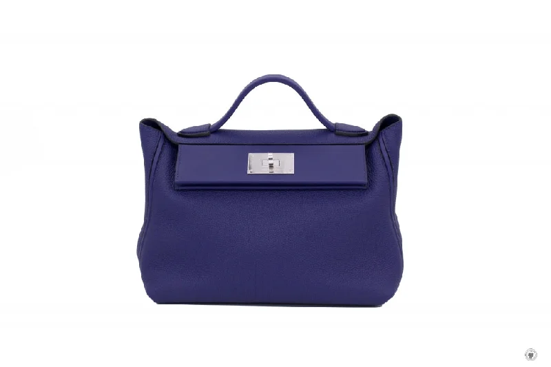 Hermès Kelly Bags with a front - pocket for quick - access itemsHermes Sac 24/24 29cm Blue Encre / CKM3 Taurillon Clemence Shoulder Bags Phw