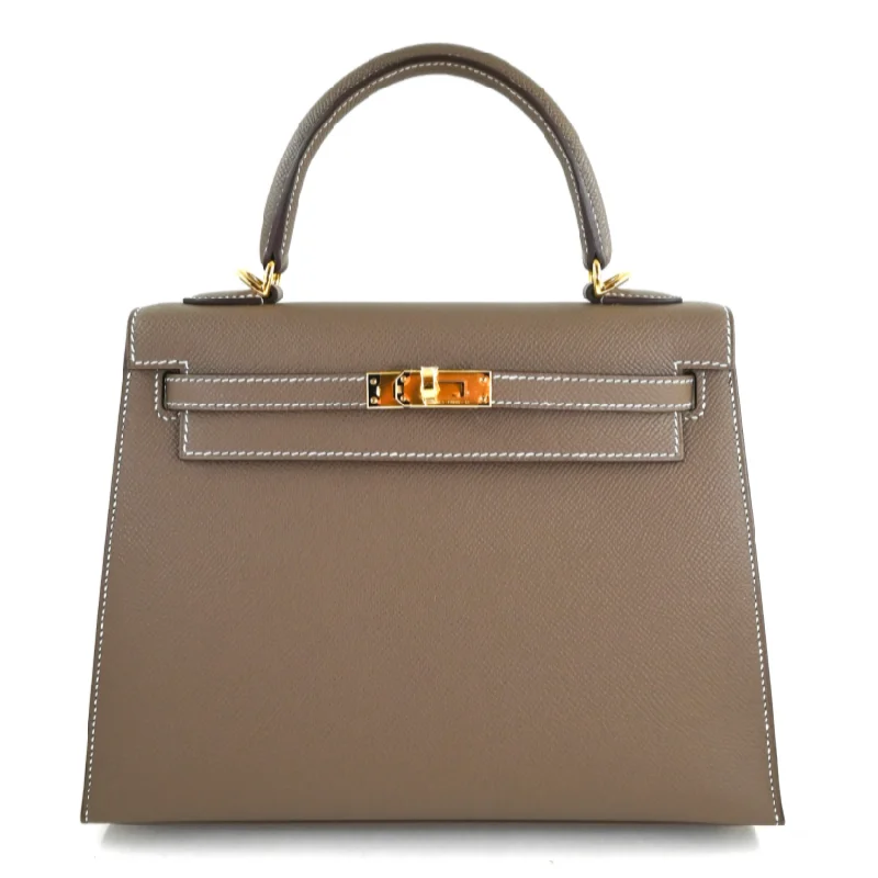 Hermès Kelly Bags with a detachable keychain holderKelly 25cm Etoupe Epsom GHW