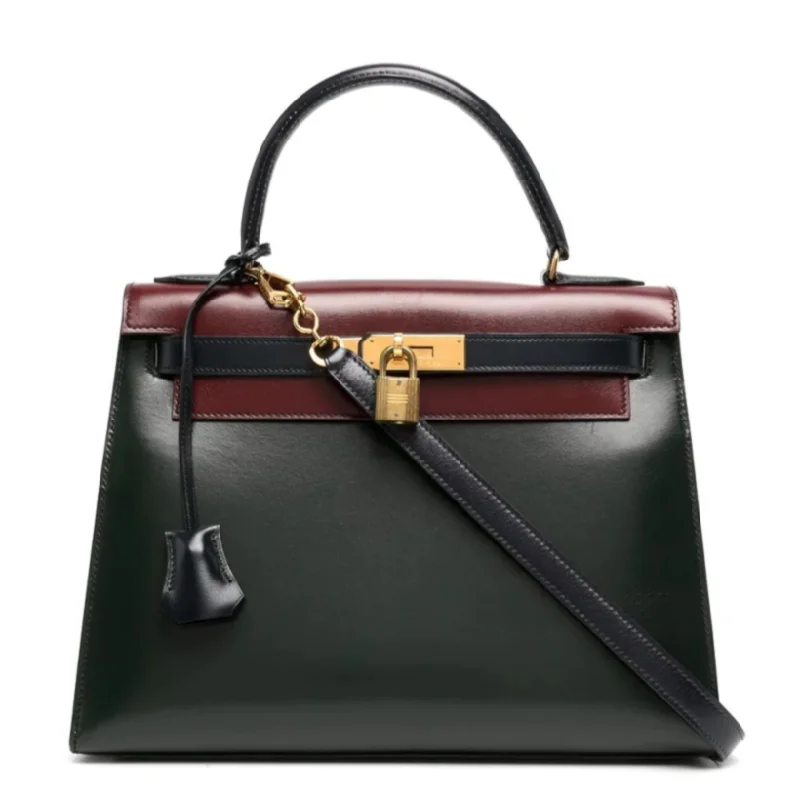 Large - sized Hermès Kelly Bags in Box calf leather for a smooth finishKelly 28 Vintage Tri-Colour GHW