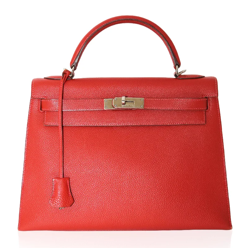 Hermès Kelly Bags with a monogram - embossed leather panelKelly 32 Sellier Red Togo PHW