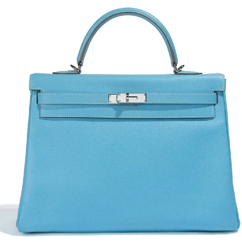 Hermès Kelly Bags with a braided leather handle for a bohemian touchKelly 35 Celeste Blue Epsom Leather PHW