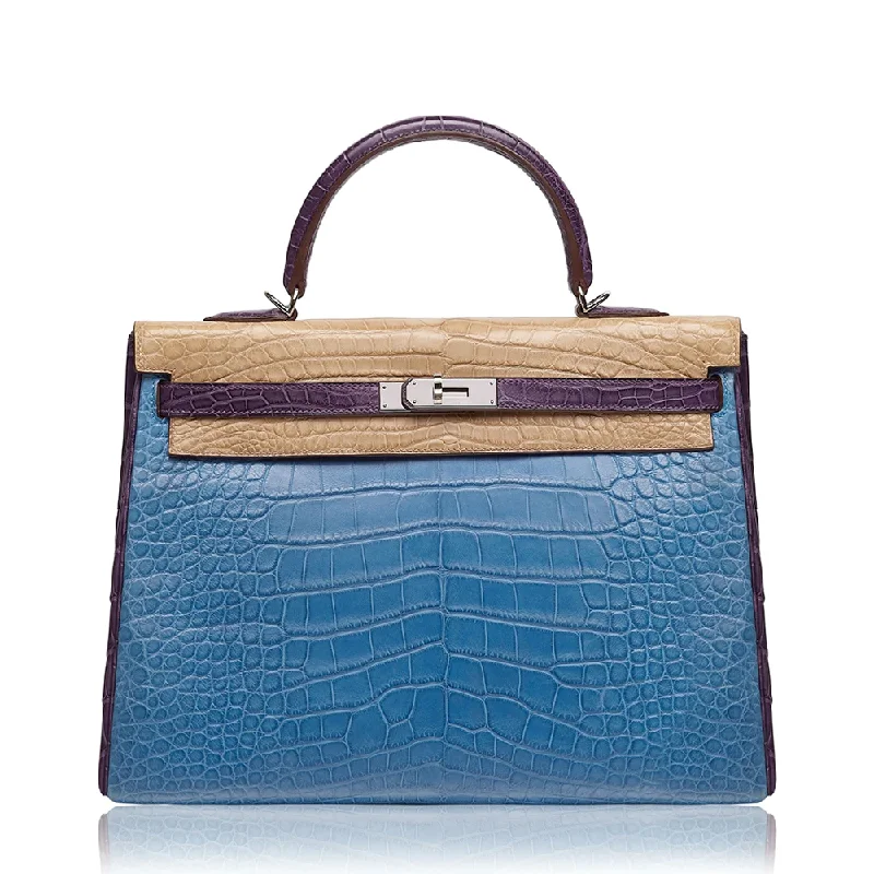 Large - sized Hermès Kelly Bags in Box calf leather for a smooth finishKelly 35 Special Order Tri-Colour Exotic PHW