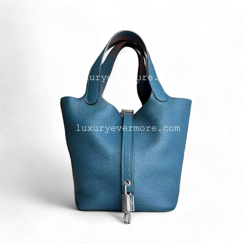 Hermès Kelly Bags made of exotic alligator leather for ultimate luxuryHermes Picotin 18 - Clemence TC Stamp A Blue Silver Hardware